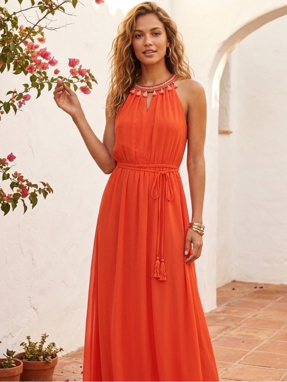 Lane Bryant Orange Dress with Pink Accents- Vacation Ready!